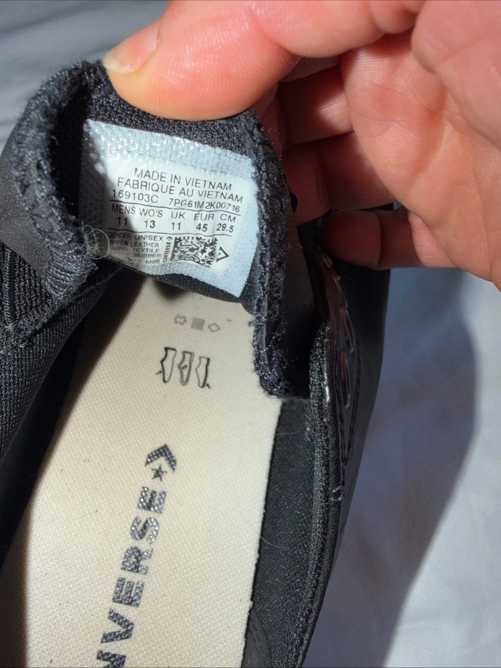 Converse Black Leather Slip-On Low Top Sneakers with White Sole - Picture 12 of 12
